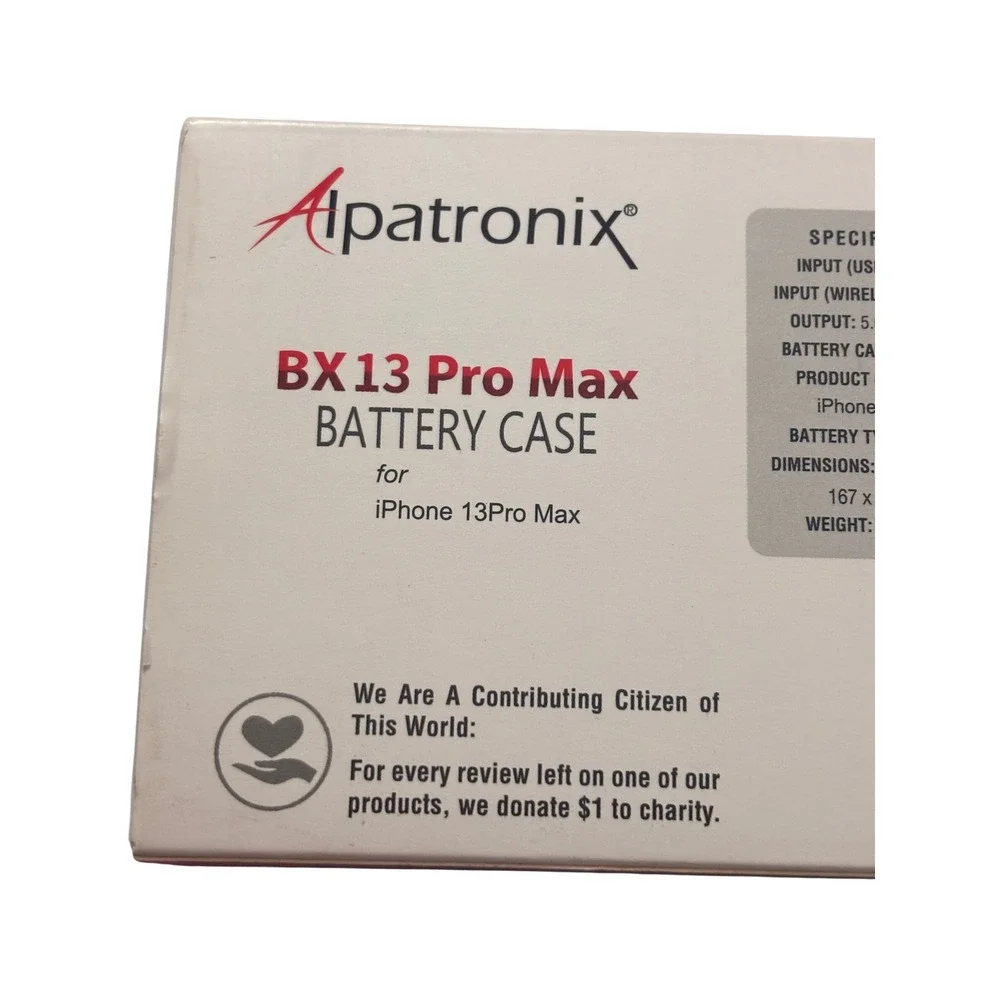Alpatronix iPhone 13 Pro Max Battery Case BX13 Pro‎ Max Black Wireless Charging